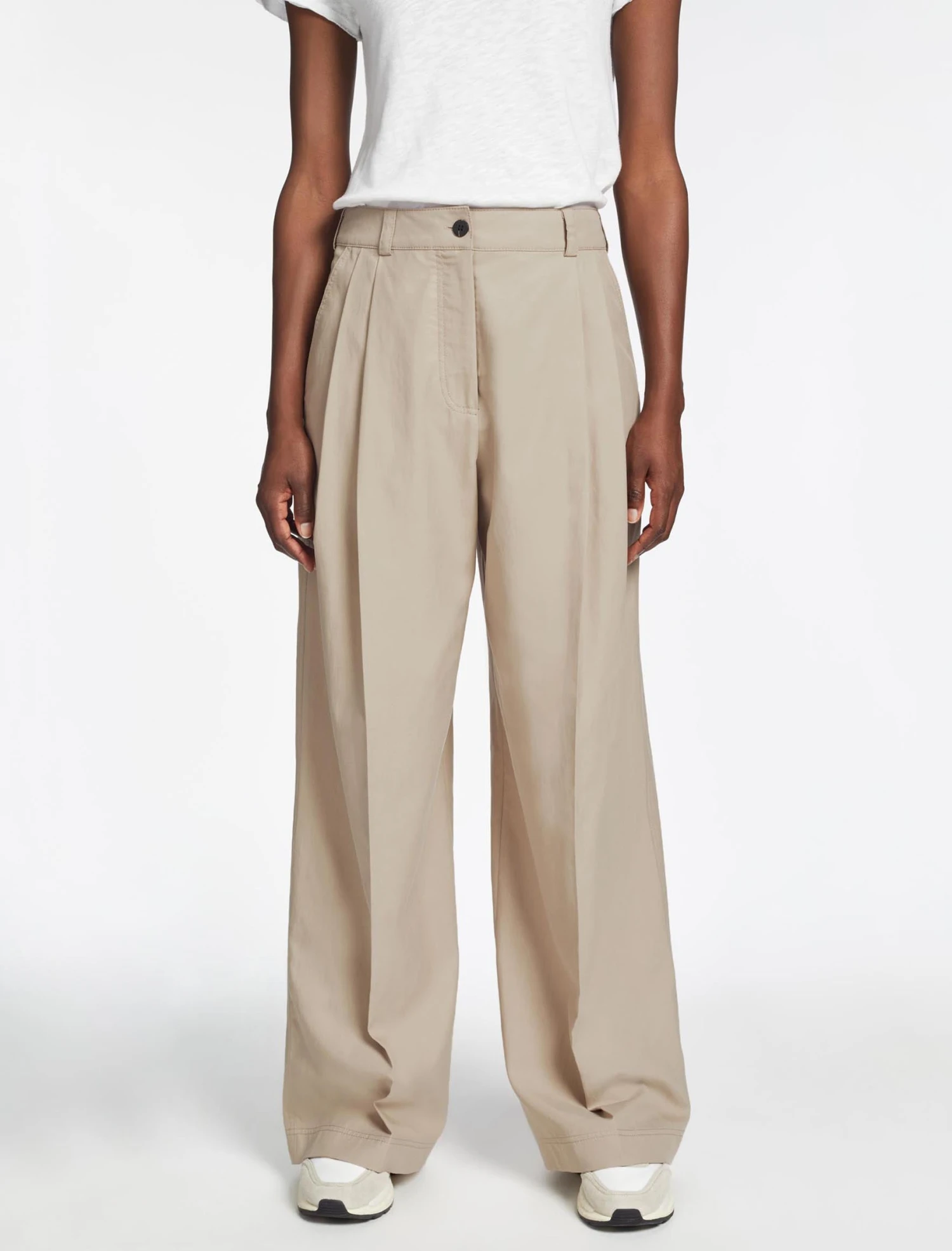 Tamara Cotton Twill Wide Leg Trouser - Beige 4 Tamara Cotton Twill Wide Leg Trouser - Beige - Image 4