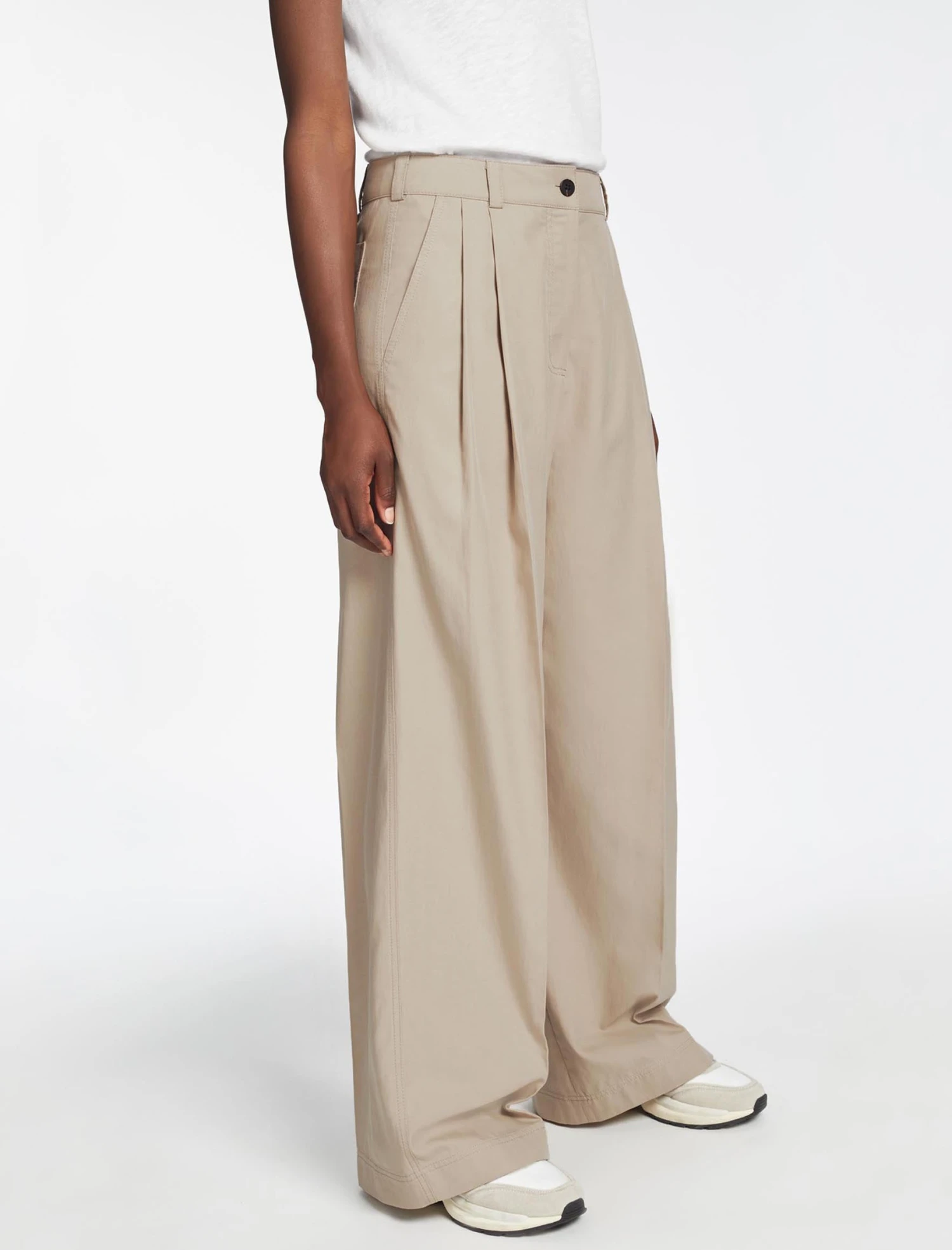 Tamara Cotton Twill Wide Leg Trouser - Beige 5 Tamara Cotton Twill Wide Leg Trouser - Beige - Image 5