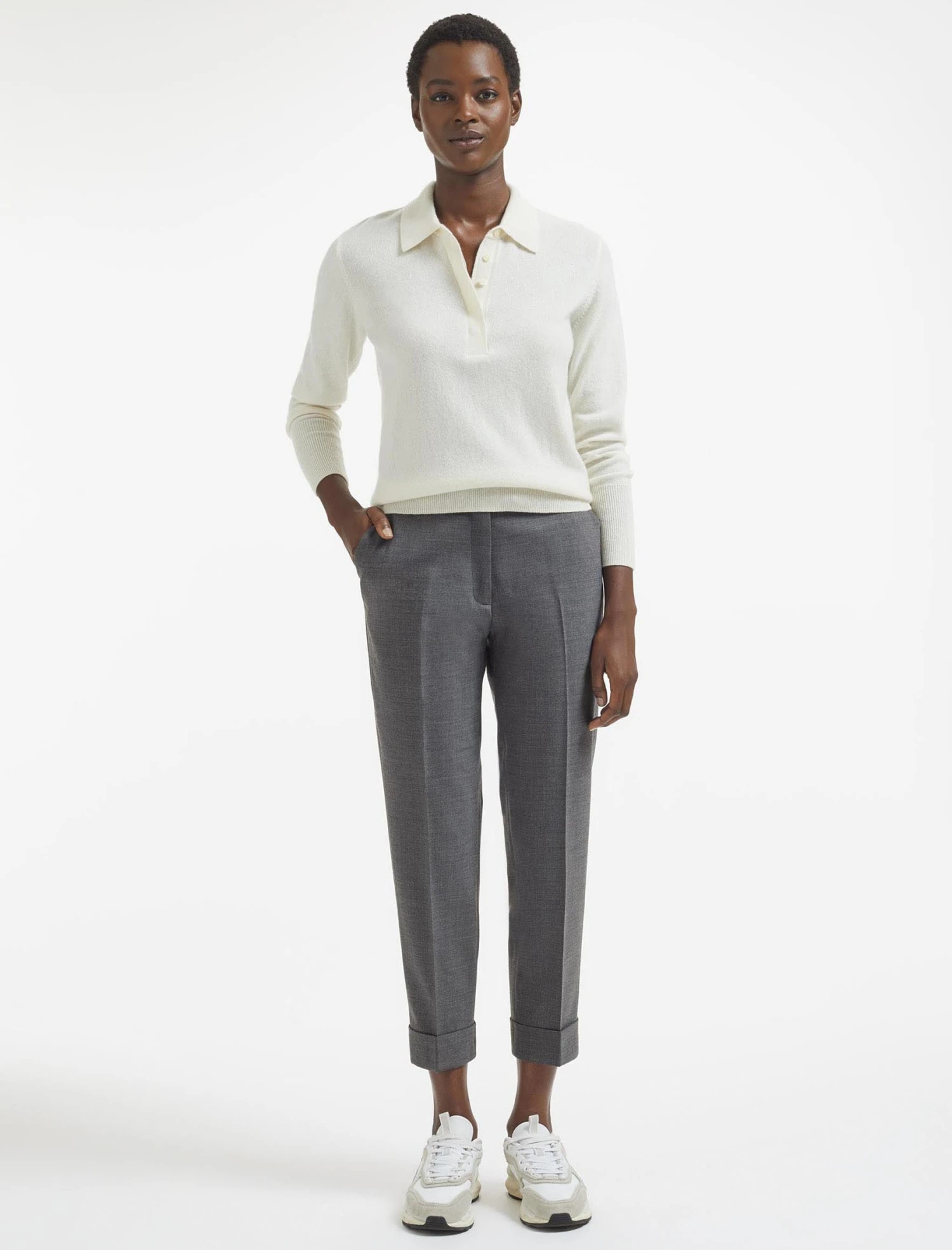 Clement New Wool Easy Waist Turn Up Trouser - Mid Grey 1 Clement New Wool Easy Waist Turn Up Trouser - Mid Grey