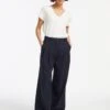 Tamara Cotton Twill Wide Leg Trouser - Navy