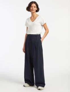 Tamara Cotton Twill Wide Leg Trouser - Navy -CEFINN Shop AU23 TR79 TAMARA NAVY LS 14594