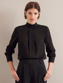 Riley Funnel Neck Blouse - Black -CEFINN Shop AU24 B6 RILEY BLACK LS 24059