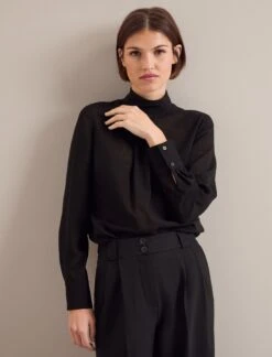 Riley Funnel Neck Blouse - Black -CEFINN Shop AU24 B6 RILEY BLACK LS 24101