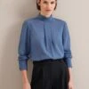 Riley Funnel Neck Blouse - Cornflower Blue
