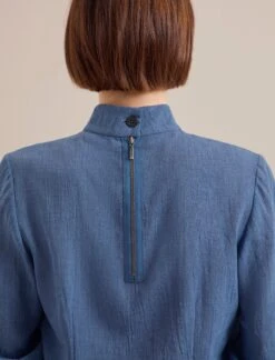 Riley Funnel Neck Blouse - Cornflower Blue -CEFINN Shop AU24 B6 RILEY CORNFLOWERBLUE LS 24484