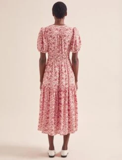 Olive Cotton Blend Midi Dress - Red Mono Floral Print -CEFINN Shop AU24 D648 OLIVE REDMONOFLORALPRINT LS 0085