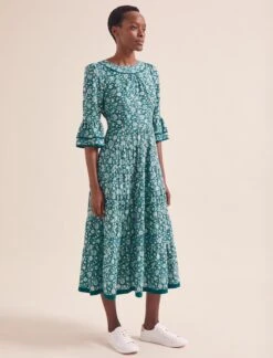 Elodie Cotton Blend Maxi Dress - Green Ditsy Carnation Print -CEFINN Shop AU24 D654 ELODIE GREENDITSYCARNATIONPRINT LS 20463