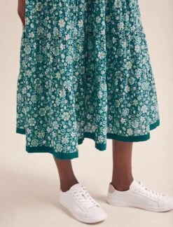 Elodie Cotton Blend Maxi Dress - Green Ditsy Carnation Print -CEFINN Shop AU24 D654 ELODIE GREENDITSYCARNATIONPRINT LS 20511