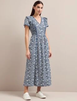 Maeve Cotton Blend Maxi Dress - Blue Mono Floral Print 10 Maeve Cotton Blend Maxi Dress - Blue Mono Floral Print -CEFINN Shop AU24 D657 MAEVE BLUEMONOFLORALPRINT LS 1328