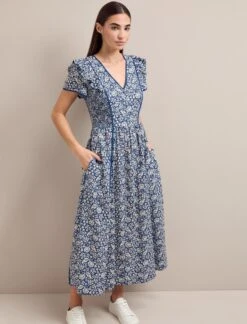 Maeve Cotton Blend Maxi Dress - Blue Mono Floral Print 11 Maeve Cotton Blend Maxi Dress - Blue Mono Floral Print -CEFINN Shop AU24 D657 MAEVE BLUEMONOFLORALPRINT LS 1373