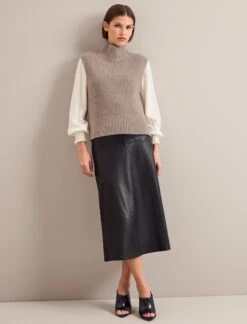 Janie Cashmere Blend Funnel Neck Sleeveless Jumper - Taupe -CEFINN Shop AU24 K156 JANICE TAUPE 1009