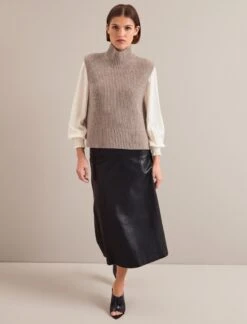 Janie Cashmere Blend Funnel Neck Sleeveless Jumper - Taupe -CEFINN Shop AU24 K156 JANICE TAUPE 1021