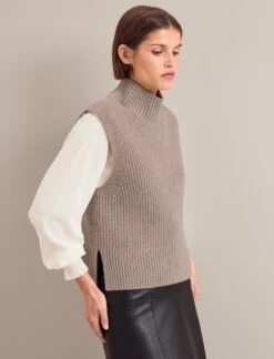 Janie Cashmere Blend Funnel Neck Sleeveless Jumper - Taupe -CEFINN Shop AU24 K156 JANICE TAUPE 1041