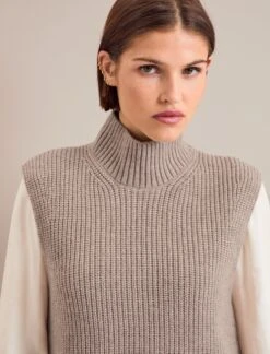 Janie Cashmere Blend Funnel Neck Sleeveless Jumper - Taupe -CEFINN Shop AU24 K156 JANICE TAUPE 1067