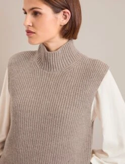 Janie Cashmere Blend Funnel Neck Sleeveless Jumper - Taupe -CEFINN Shop AU24 K156 JANICE TAUPE 1071