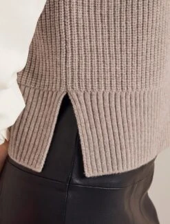 Janie Cashmere Blend Funnel Neck Sleeveless Jumper - Taupe -CEFINN Shop AU24 K156 JANICE TAUPE 1076