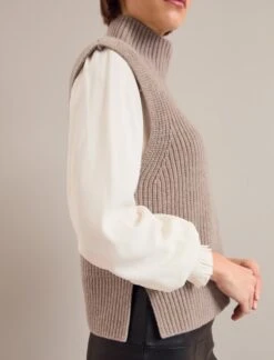 Janie Cashmere Blend Funnel Neck Sleeveless Jumper - Taupe -CEFINN Shop AU24 K156 JANICE TAUPE 1083