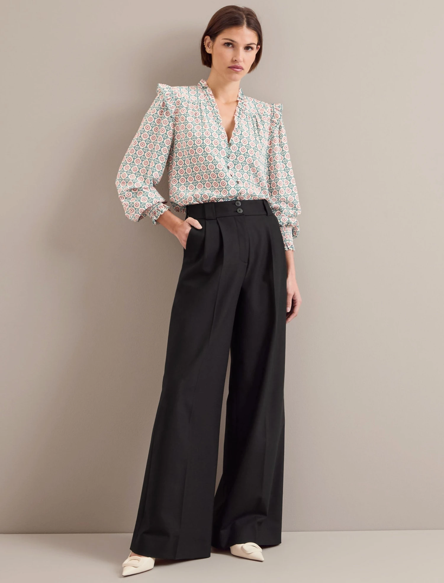 Stella Silk Shirt - Cream Floral Tile Print 6 Stella Silk Shirt - Cream Floral Tile Print - Image 6