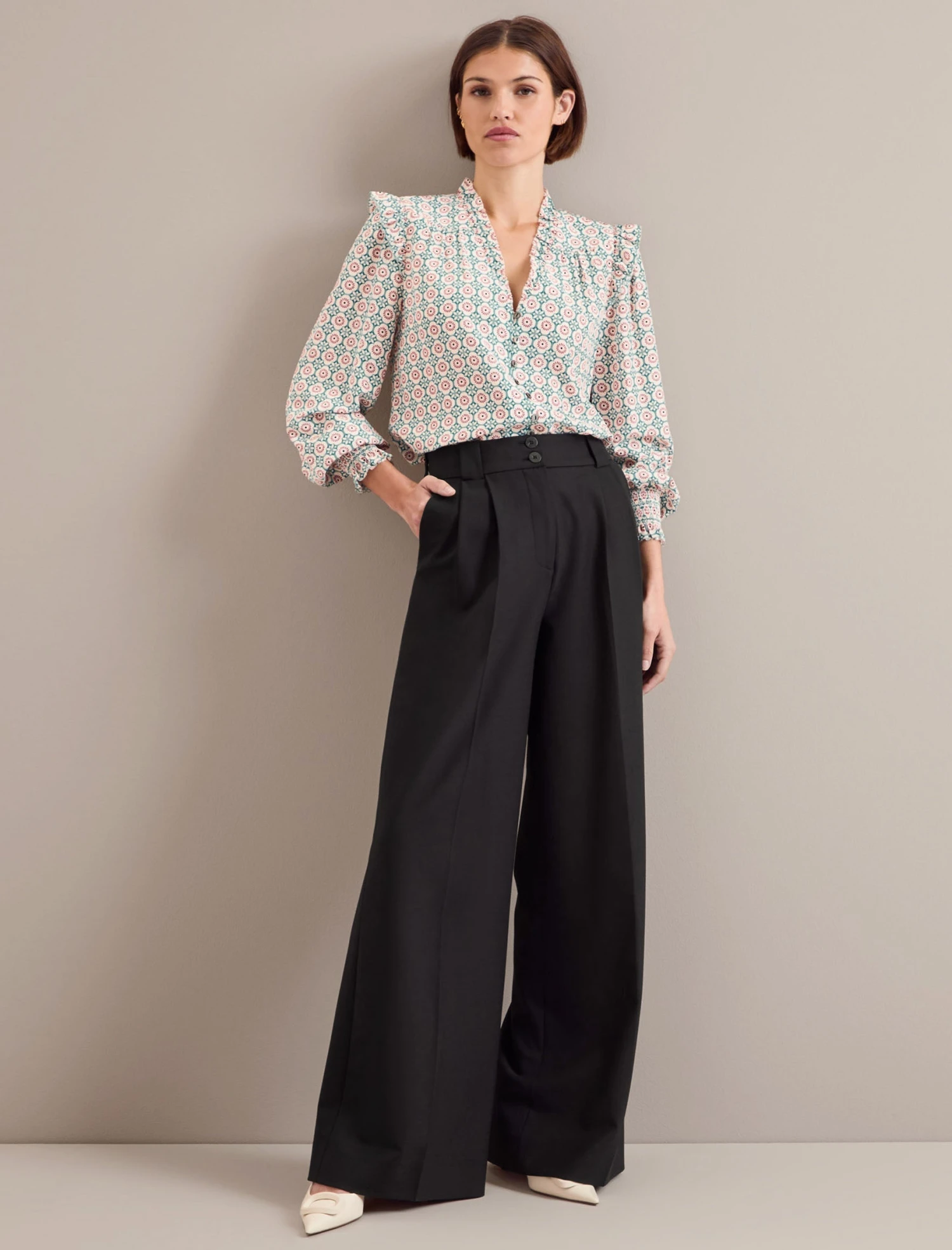 Stella Silk Shirt - Cream Floral Tile Print 7 Stella Silk Shirt - Cream Floral Tile Print - Image 7