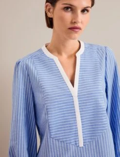 Sadie Organic Cotton Shirt - Wide Stripe Blue White -CEFINN Shop AU24 S93 SADIE WIDESTRIPEBLUEWHITE LS 1521