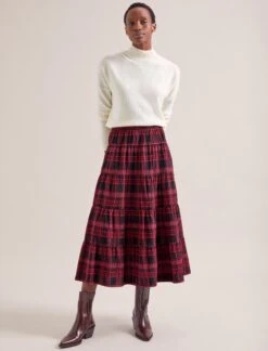 Maria Organic Cotton Seersucker Maxi Skirt - Red Black -CEFINN Shop AU24 SK185 MARIA RED BLACK LS 20190