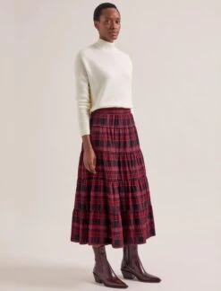 Maria Organic Cotton Seersucker Maxi Skirt - Red Black -CEFINN Shop AU24 SK185 MARIA RED BLACK LS 20237