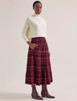 Maria Organic Cotton Seersucker Maxi Skirt - Red Black -CEFINN Shop AU24 SK185 MARIA RED BLACK LS 20241