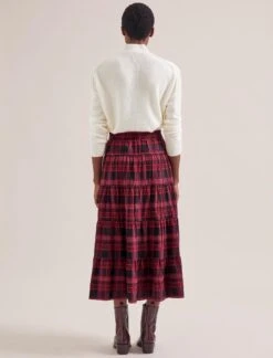 Maria Organic Cotton Seersucker Maxi Skirt - Red Black -CEFINN Shop AU24 SK185 MARIA RED BLACK LS 20267