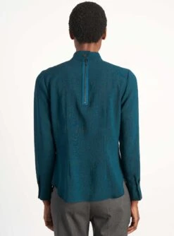 Riley Funnel Neck Blouse - Petrol Blue -CEFINN Shop B6 RILEY PETROL LS 018