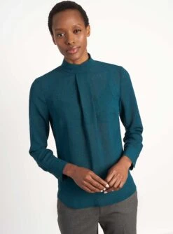 Riley Funnel Neck Blouse - Petrol Blue -CEFINN Shop B6 RILEY PETROL LS 037