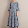 Elodie Cotton Blend Maxi Dress - Blue Mono Floral Print