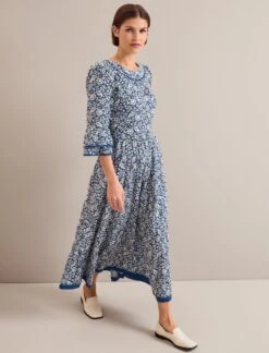 Elodie Cotton Blend Maxi Dress - Blue Mono Floral Print -CEFINN Shop ELODIE BLUE FLORAL 1137