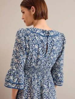 Elodie Cotton Blend Maxi Dress - Blue Mono Floral Print -CEFINN Shop ELODIE BLUE FLORAL 1176