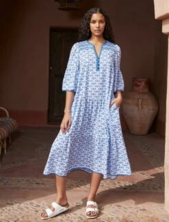 Hester Cotton Maxi Dress - Blue Diamond Geo Print -CEFINN Shop Hester 466797f3 71f6 4499 98f9 0f283d492941