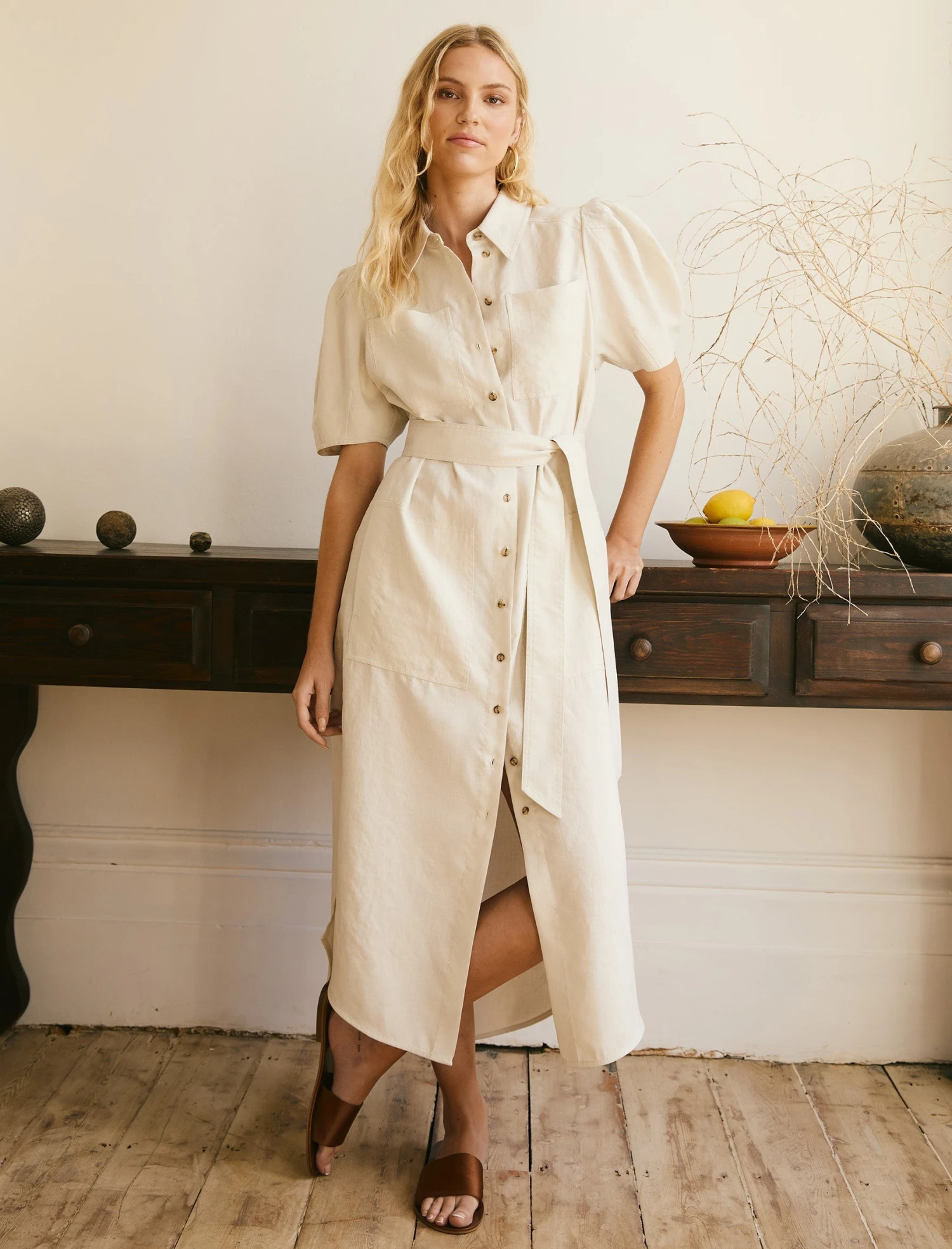 Lyra Techni Linen Maxi Shirt Dress - Cream 1 Lyra Techni Linen Maxi Shirt Dress - Cream