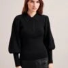 Eva Merino Wool Collared Jumper - Black