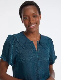 Rosa Silk Blend Blouse - Petrol Blue Leopard Pansy Print -CEFINN Shop RSHT B139 ROSA PETROL BLUE LS 4535 108658da 5d9f 4435 af03 3eef3438a334