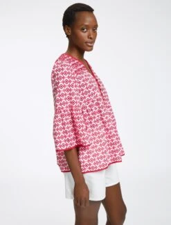 Hester Cotton Blouse - Pink Diamond Geo Print -CEFINN Shop RSHT B150 HESTER PINKDIAMONDGEOPRINT LS0098