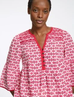 Hester Cotton Blouse - Pink Diamond Geo Print -CEFINN Shop RSHT B150 HESTER PINKDIAMONDGEOPRINT LS0107