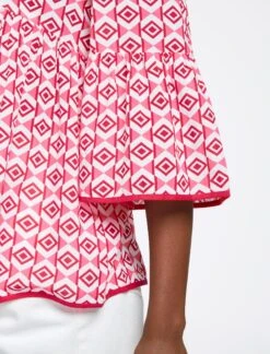 Hester Cotton Blouse - Pink Diamond Geo Print -CEFINN Shop RSHT B150 HESTER PINKDIAMONDGEOPRINT LS0122