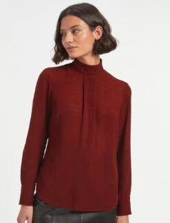 Riley Funnel Neck Blouse - Dark Red -CEFINN Shop RSHT B6 RILEY DARKRED LS 1207