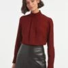 Riley Funnel Neck Blouse - Dark Red