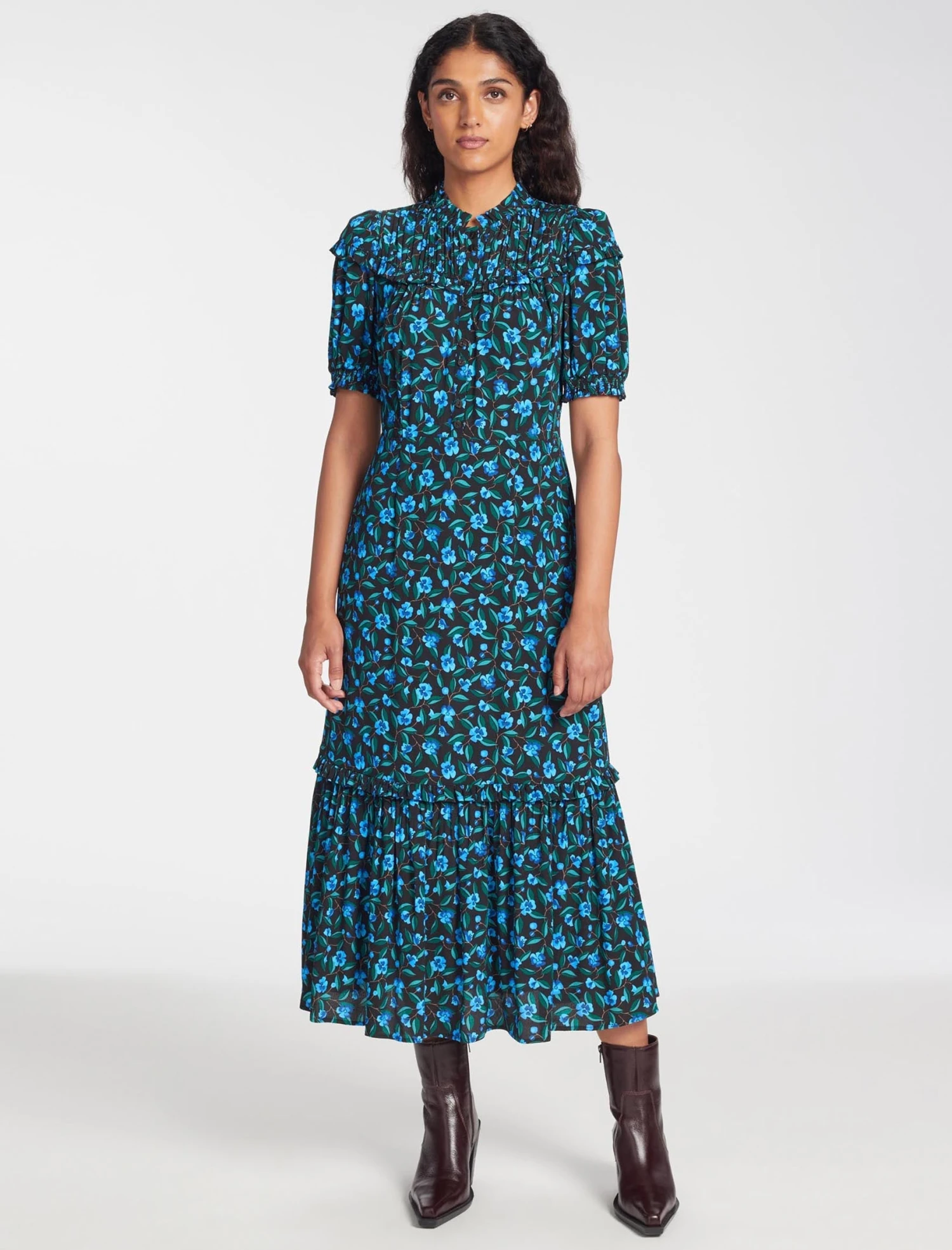 Hermione Maxi Dress - Black Blue Deco Floral Print 1 Hermione Maxi Dress - Black Blue Deco Floral Print