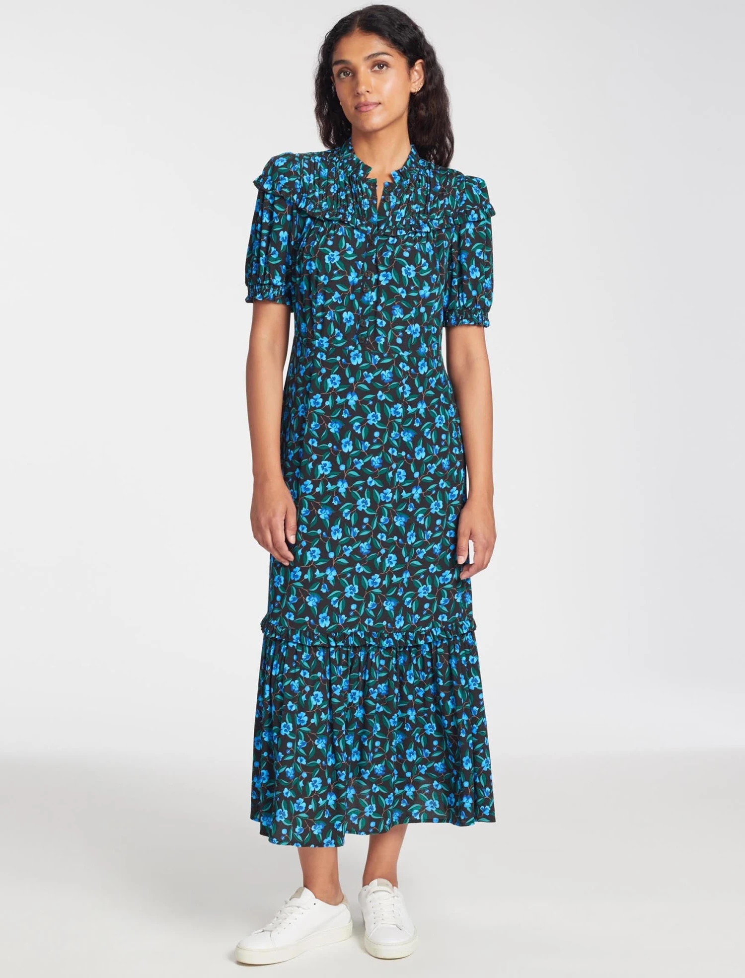 Hermione Maxi Dress - Black Blue Deco Floral Print 2 Hermione Maxi Dress - Black Blue Deco Floral Print - Image 2