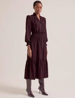 Saskia Maxi Dress - Black Red Polka Dot Print -CEFINN Shop RSHT D613 SASKIA BLACKREDPOLKADOTPRINT LS 0766