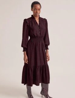 Saskia Maxi Dress - Black Red Polka Dot Print -CEFINN Shop RSHT D613 SASKIA BLACKREDPOLKADOTPRINT LS 0810