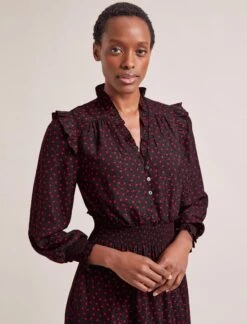 Saskia Maxi Dress - Black Red Polka Dot Print -CEFINN Shop RSHT D613 SASKIA BLACKREDPOLKADOTPRINT LS 0824