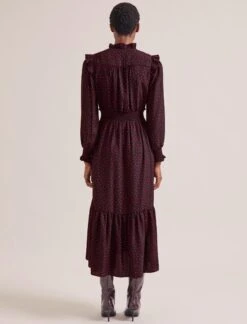 Saskia Maxi Dress - Black Red Polka Dot Print -CEFINN Shop RSHT D613 SASKIA BLACKREDPOLKADOTPRINT LS 0853