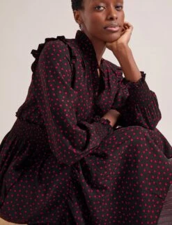 Saskia Maxi Dress - Black Red Polka Dot Print -CEFINN Shop RSHT D613 SASKIA BLACKREDPOLKADOTPRINT LS 0854