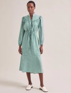 Zahra Midi Dress - Ecru Green Houndstooth Print 9 Zahra Midi Dress - Ecru Green Houndstooth Print -CEFINN Shop RSHT D615 ZAHRA ECRUGREENHOUNDSTOOTHPRINT LS 19608